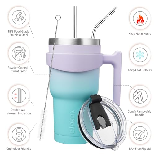 Image of BJPKPK 30 oz Tumbler with Handle & Straw, Insulated Stainless Steel Mug