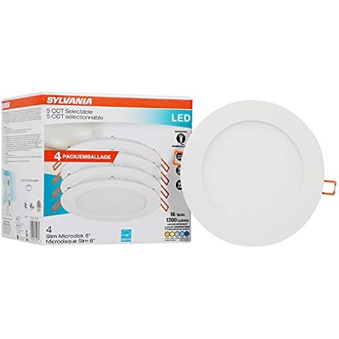 SYLVANIA LED 6" Slim Microdisk Recessed Downlight Junction Box, 16W, CCT 5 Color Selectable, 2700K/3000K/3500K/4000K/5000K, 1200 Lumens, Dimmable - 4 Pack (61406) Cover
