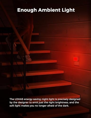 Image of L LOHAS LED Red Night Lights Plug into Wall 2-Pack, 0.3W Plug in Night Light, Dusk to Dawn, Bright Nightlight Auto-On /Off, for Adults Kids Room Bedroom Bathroom Hallway Kitchen, Non-Dim