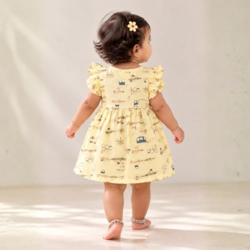 Image of Lilimi Toddler Baby Girl Cotton Muslin Dress, Breathable Flutter Sleeve Button-Front Cute Frocks