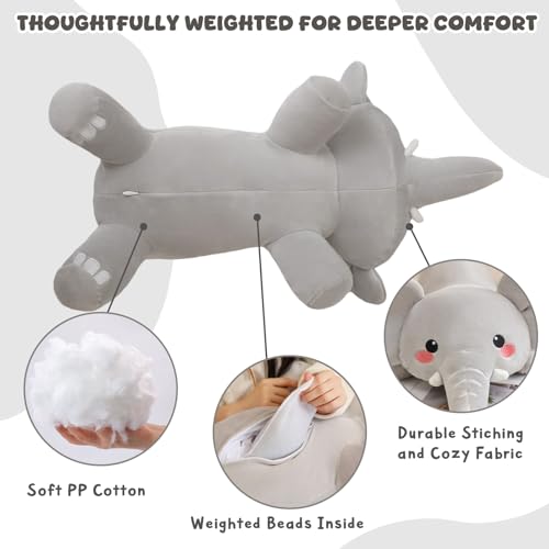 Image of TOYSYM Weighted Stuffed Animals, 3.74 lbs Elephant Stuffed Animal with Weighted Beads, Cute Plush Toy Pillow Gifts for Adults Kids Boys Girls