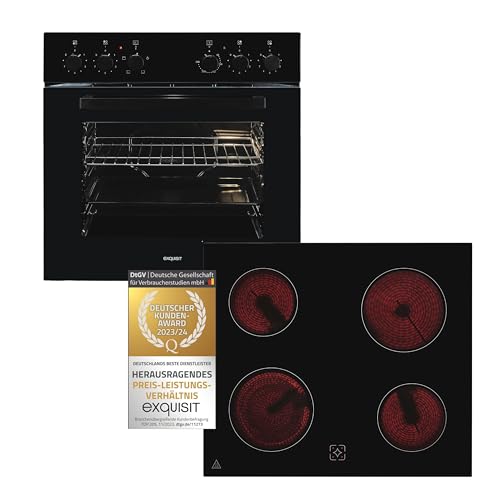 Exquisit Herd-Set EHE246-020-Set schwarz | Energieeffizienzklasse A | 59,0 l Garraum | Glaskeramik Kochfeld | Herd-Set 60 cm