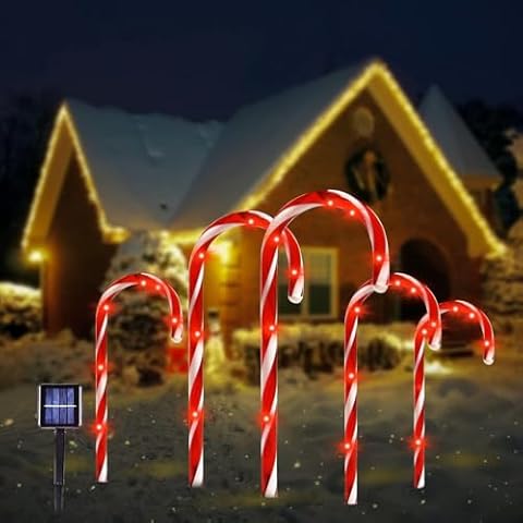 SPRKLINLIN Solar Christmas Pathway Lights, Solar Candy Cane Lights Outdoor Waterproof Landscape Lights Christmas Decorative Lights for Garden Yard Street Park Christmas Wedding, 5 Pack Cover