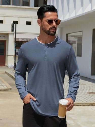 Hardaddy Men's Long Sleeve Henley Shirts Casual Color Block Henley Button T-Shirt Tops Navy Blue XXL — view 3
