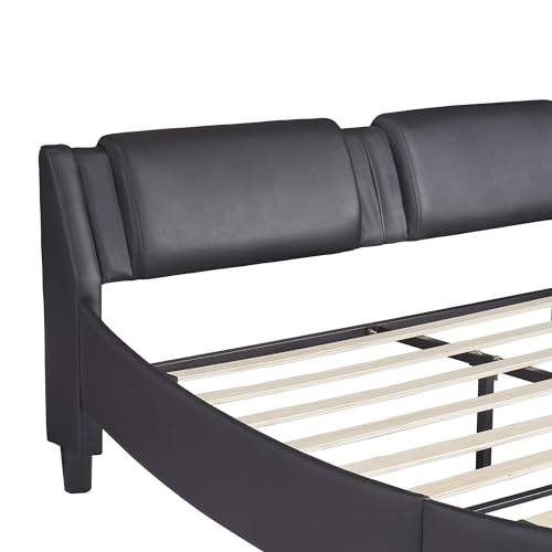 Moimhear Polsterbett 140 * 200cm Kunstlederbett mit Ambient Light Bettgestell mit Lattenrost