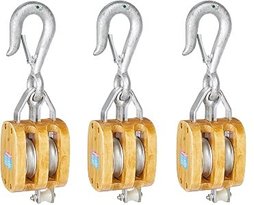 Indusco C0616900111 6 Double Wood Manila Rope Block with Hook, 2500 lbs Load Capacity, 3/4 Rope, 3-1/2 Sheave (3)
