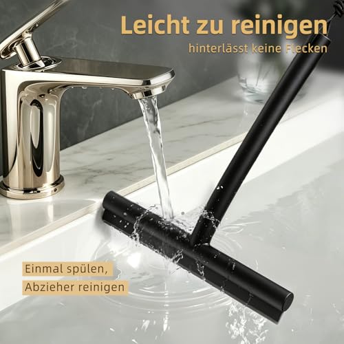 Brovamo Duschabzieher, Abzieher Dusche mit Halterung Ohne Bohren, Fensterabzieher Schlierenfreie für Glastür, Duschabzieher Silikon für Badezimmer Fenster Spiegel, Scheibenabzieher [Schwarz]