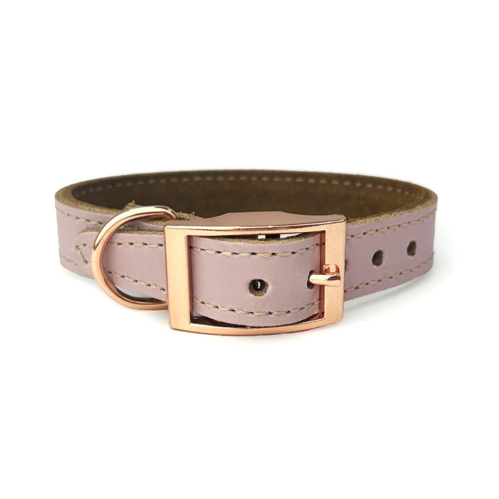 HugglePets Luxury Padded Genuine Leather Puppy & Dog Collar | Blush Pink with Rose Gold Buckle | Handmade in UK | Soft Comfort Lining | Durable & Stylish | For All Breeds & Ages | XL 45-50cm
