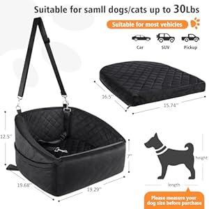 Dog Car Seat for Small Medium Dogs,Detachable Washable Dog Booster Seat Under 30lbs, Pet Car Seat Travel Bed with Storage Pockets and Dog Safety Belt (Black) Dog Car Seat for Small Medium DogsDetachable Washable Dog Booster Seat Under 30lbs Pet Car Seat Travel Bed with Storage Pockets and Dog Safety Belt Black