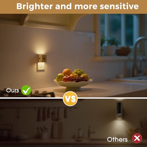 Image of L LOHAS LED Night Light,Plug in Night Light with Motion Sensor and Dusk to Dawn Sensor, Brightness Adjustable,3000K Soft White, Gold Nightlight for Bathroom Hallway Kitchen