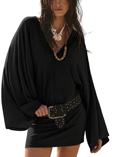 Image of MAKABO Women's Summer V Neck Mini Dresses Batwing Sleeve Y2k Sexy Casual Date Night Outfit