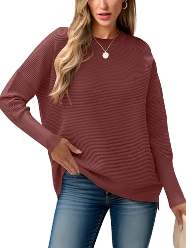 ANRABESS Womens Oversized Batwing Long Sleeve Ribbed Knit Sweaters 2025