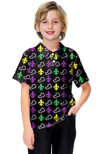 Image of AOBUTE Kids 4th of July Polo American Flag Short Sleeve Button Down Shirts Tops 3-14 Years