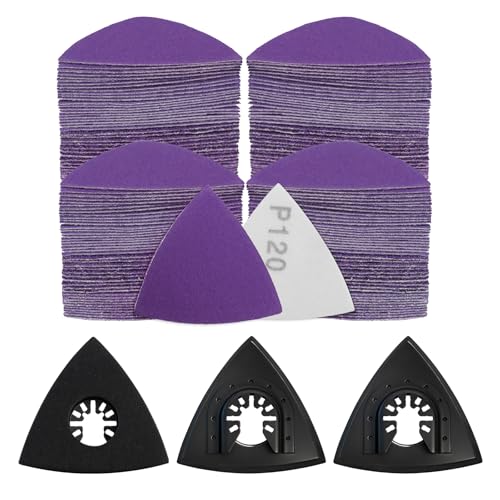 133PCS Multi Tool Sanding Pad Kit 3PCS Triangle Sanding Pads 130Pcs Sandpaper 60/80/120/180/240 Grits Hook & Loop Multitool Sandpaper for Wood/Plaster Surfaces Polish Sanding
