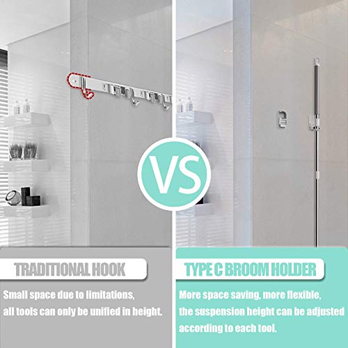 image for YEFU Mop and Broom Holder Wall Mount-4 PCS, C-Shape Self Adhesive Anti