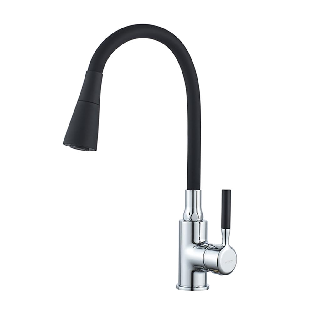 MXXQRHF Kitchen Faucet Black Single Handle White Kitchen Tap Single Hole Swivel 360 Degree Rubber Water Mixer Taps Faucets,L4199,3
