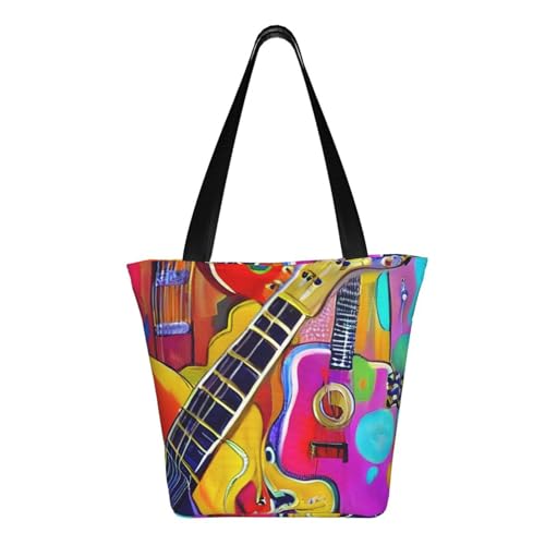 Color Acoustic and Guitars Print Comfortable Shoulder Bag Summer HandbagTravel Beach Work Daily Use Versatile Carry3