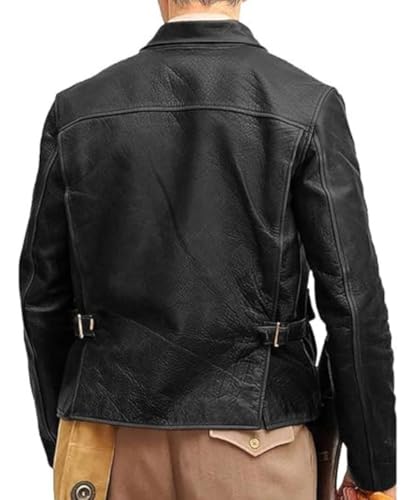 Image of Men's Classic Action Cowboy Distressed Brown Indiana Harrison Vintage Lambskin Bomber Leather Jacket