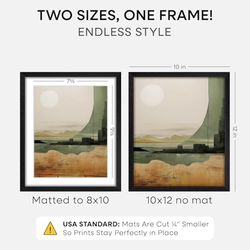 Image of Homeforia 10x12 Black Oak Picture Frame, High-End Wood, 8x10 Mat, Glass | High End Solid Oak Wood, Tempered Glass, Acid-Free 8x10 Removable Mat, 10x12 Edge-to-Edge Display 12x10, Wall Kit, Set Of 1