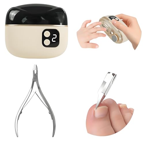 Coupe-ongles électrique 3 en 1 automatique (coupe + ponçage) + ciseaux à cuticules de précision (pour ongles incarnés profonds et épais), idéal pour tous les...