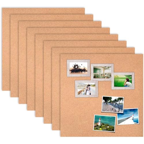 Dokeno 8 Piezas Corcho Pared, Corcho Pared Autoadhesivo, Tablero de Corcho, Pizarra Corcho para Pared, Plancha de Corcho, Pizarra de Corcho Pequeña para Colgar Fotos/Decoración del Hogar, 30x30cm