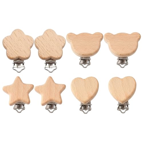 8 Stück Holz Clips Natur, Holzclip mit Metallverschluss, Herz...