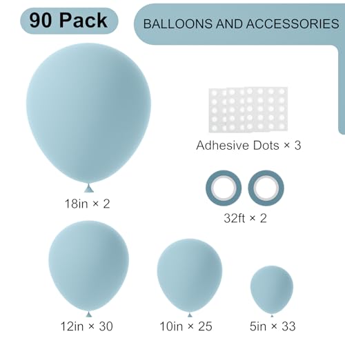 Image of Voircoloria 90pack Aqua Balloons Different Size 18 /12 /10 /5 Inch Aqua Balloon Garland Arch Kit for Graduation, Wedding, Birthday, Princess Theme Party, Baby Shower, Anniversary Party Decorations