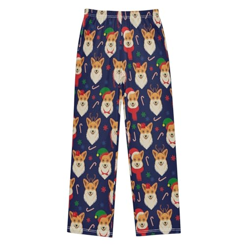 Xmas Corgi Dog Candy Cane Boys Long Pants Soft Trousers Elastic Waist Kids Lounge Bottoms with Pockets S-XL