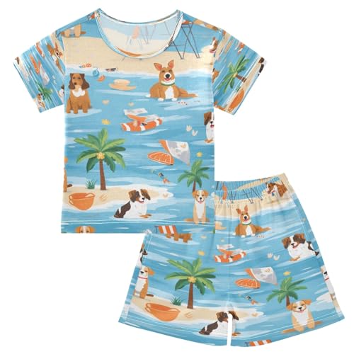 Summer Vacation Dog Kids Pjs Set Boys Girls Summer Short-Sleeve Sleepwear Pajamas 2PCS