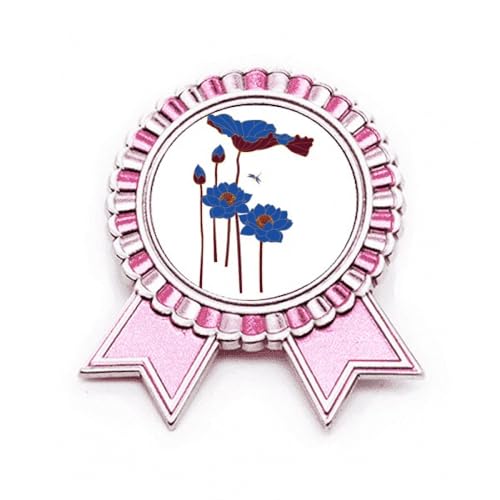 Broche fleur de lotus bleue libellule rose cadeau poétique en métal taille M