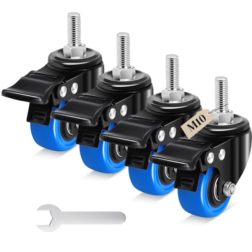 Humagineer 50mm Ruedas para Muebles Pesados con vástago roscado M10 x 1,5x 30mm, Ruedas Giratorias Carga de 270KG, 360°Ruedas Pivotantes con Freno Muebles, Barbacoas, Carritos, Transporte, Juego de 4