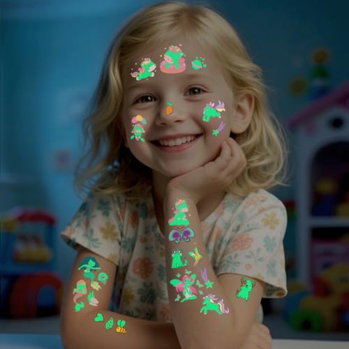 Awinmay 400Pcs Luminous Tattoos For Kids,Mixed Styles Temporary Tattoo Stickers,Glow In The Dark Tattoos for Boys and Girls,Mermaid Dinosaur Butterfly Fake Tattoo or more party makeup gifts 30 Sheets