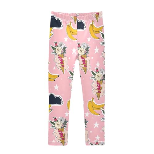 ALAZA Girls' Leggings Children's Yoga Pants Skinny Printed Dance Flower Banana Funny Comfortable 4T