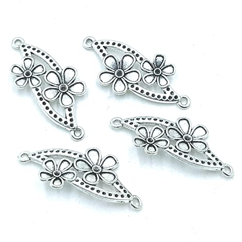 Yoogcorett 24Pcs Charms Antique Flower Pendants Connector Alloy Bulk Vintage Charms Pendants Jewelry Making For Necklace Bracelet Diy Craft Findings Supplies Making 37 X18Mm (Ancient Silver) #TOP3