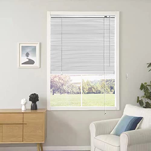 Blinds for Windows 35.4" W x 64" H Aluminum Waterproof and Soundproof Blackout Vertical Blinds with Rope and Pole Mini Horizontal Blinds Can be Mounted Inside or Outside(White)
