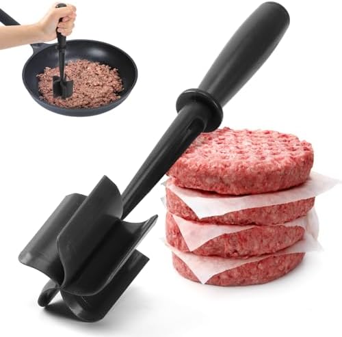 Premium Meat Chopper for Ground Beef - Heat Resistant Meat Masher - Kitchen Tools & Gadgets - Durable Ground Beef Smasher - Non Stick Hamburger Grinder - Cook Ground Meat with Ease(Black)