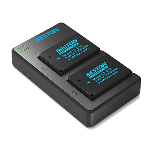 BESTON 2-Pack LP-E12 Battery Pack and Rapid USB Charging Base for Canon EOS M M2 M10 M50 M50 Mark II M100 M200 Rebel SL1 PowerShot SX70 HS Cameras
