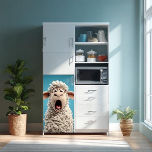 Image of 14.6x32.3 Inch Trash Can Cover Surprised Cartoon Sheep Design Outdoor Garbage Bin Decoration Sticker Wrap