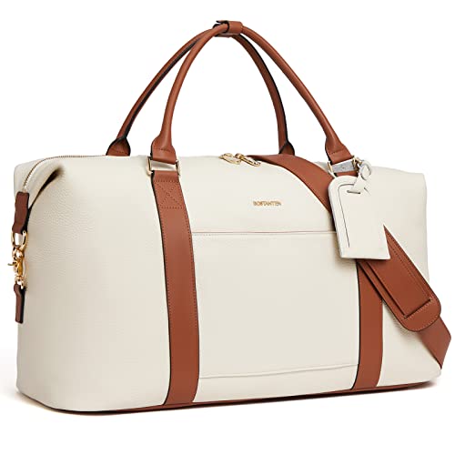 BOSTANTEN Quilted Crossbody Bags for Women Vegan Leather Purses Small Shoulder Handbags with Wide Strap Beige with BrownWeekender Bags for Women Leather Duffle Bag for Travel Overnight Duffel Carry on3