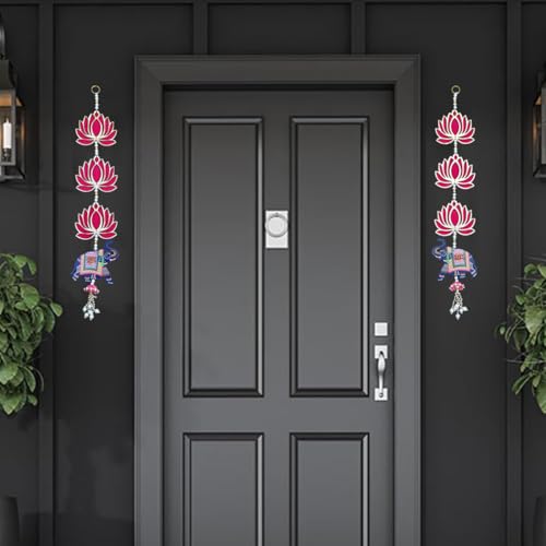 Image of Saugat Traders Lotus with Elephant Shubh Labh Hanging for Main Door Entrance, Pooja Room Temple, Diwali Decoration Puja Mandir Wall Hangings for Home Decor | 23 Inch Each
