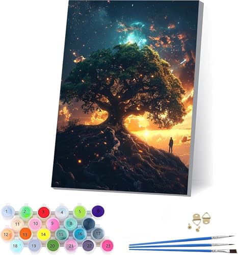 数字油絵 生命の木 大人用 DIY ペイントバイナンバー 日没 手塗り 絵 デジタル油絵セット ブラシとアクリル絵具付き 数字塗り絵 大人のクラフトアクティビティ Paint by Numbers ホーム オフィス装飾 誕生日プレゼント女性 40x50cm