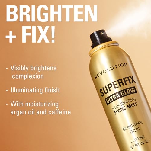 Image of Revolution Superfix Glow Fixing Mist, Makeup Setting Spray | Shimmer Finish & Long Lasting-Hold, Vegan & Cruelty-Free, 5.07 fl oz
