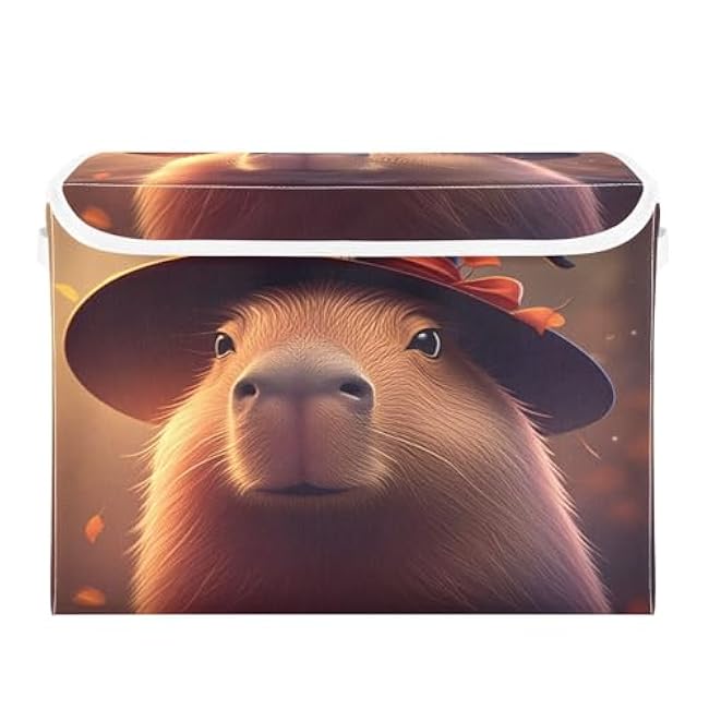 STAYTOP Halloween Decorations Storage Bins with Lids and Carrying Handle,Halloween Capybara Foldable Storage Boxes Organizer Containers Baskets for Home Bedroom Closet Office Nursery
