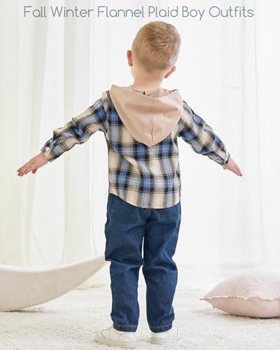 Image of Renotemy Toddler Baby Boy Clothes Denim Outfits Infant Hooded Sweatshirt Jeans Pants Little Boys Clothing