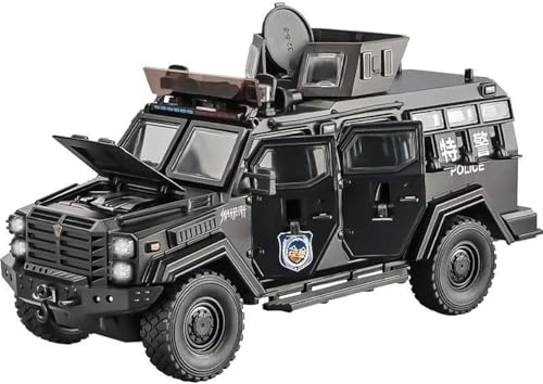 Image of 1:24 Scale Ford F550 Modified Police Exclusive Alloy Metal Pull Back DieCast Car Model with Sound & Light Mini Auto Toy for Kids Metal Model Toy Car (Black Color)