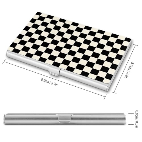 Black And Beige Checker Pattern Business Card Holder, Pocket Slim Portable Metal Business Card Case for Women Men2