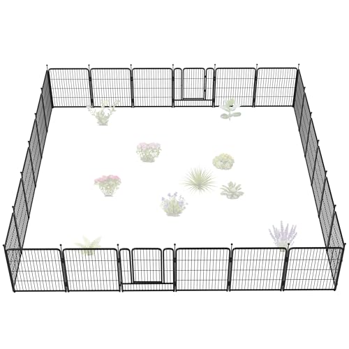 FXW Garden Fence Outdoor for The Yard – 32in(H) x 54.7ft(L) Heavy Duty Metal Animal Barrier for Dog and Rabbit, Decorative Dog Fence, 24 Panels, Black