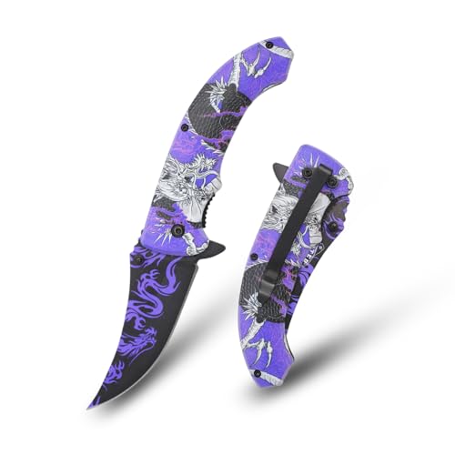 MASTER USA 8-Inch Folding Pocket Knife Black Stainless Steel Drop Point Blade ABS Handle with Liner Lock Everyday Carry MU-A202 Series (Purple)