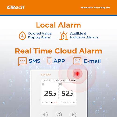 Image of Elitech WiFi Temperature and Humidity Data Logger, 2.4GHz /5GHz Real-time Monitor with Water Leak Detector, Cloud Storage, App and Email Alerts, Includes 10M Patch Cord, RCW-800W-WI, -40F to 176F