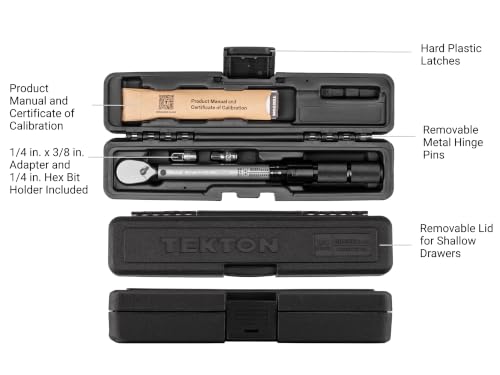 Image of TEKTON 1 /4 Inch Drive Micrometer Torque Wrench | TRQ50402 | (20 - 200 in-lb), Dual-Direction, Certificate of Calibration